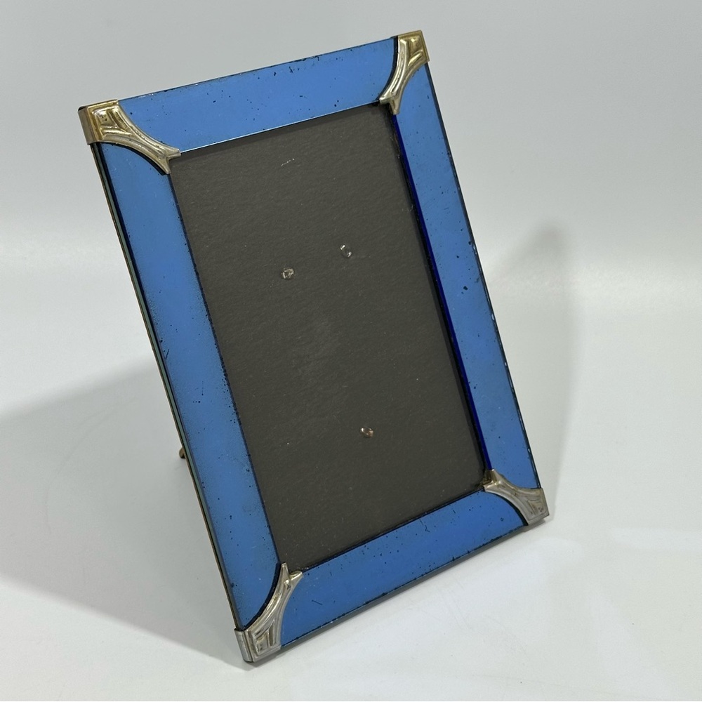Art Deco Vintage Antique Blue Glass Picture Frame 4x6